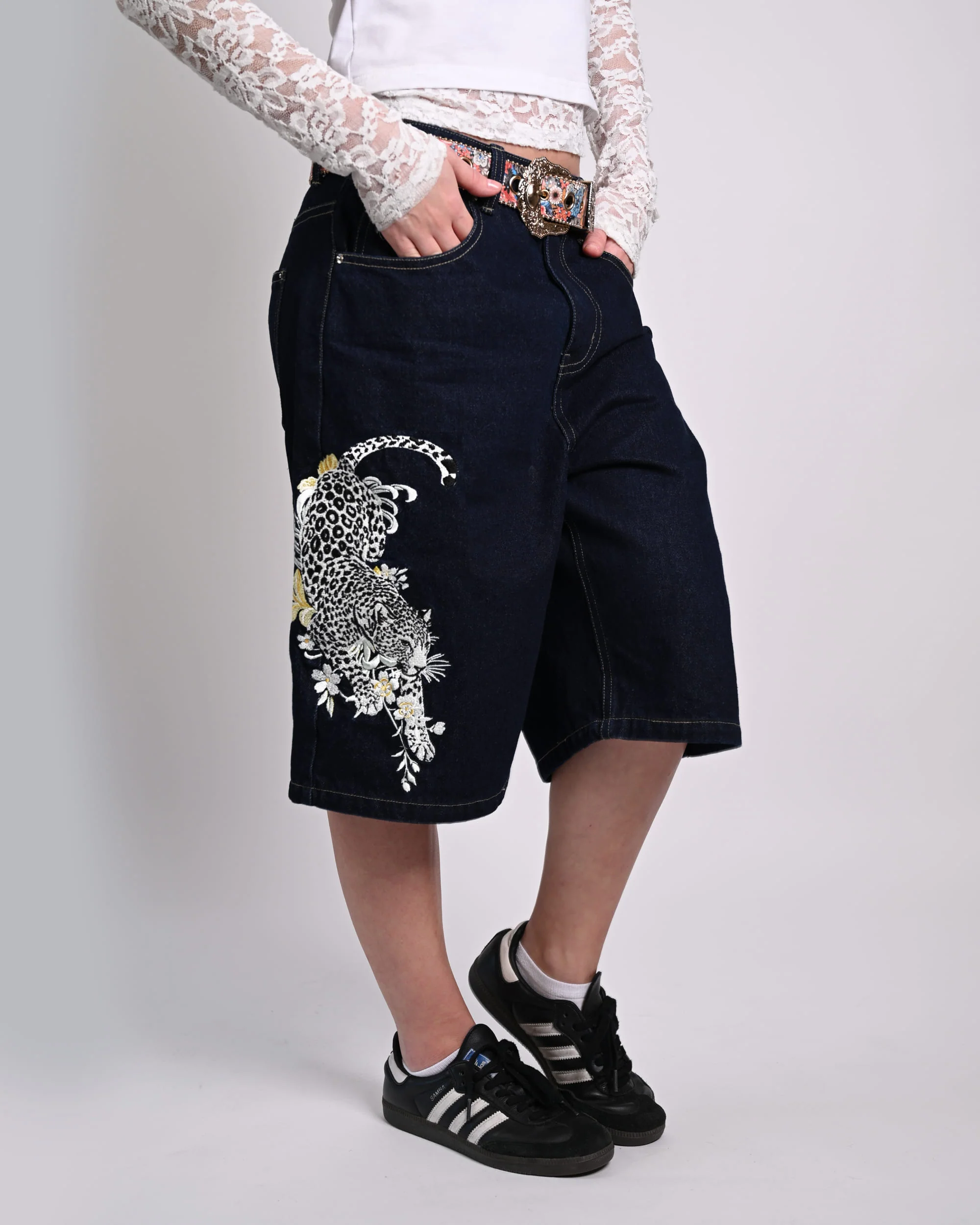 LeopardBloom Embroidered Shorts - Image 4